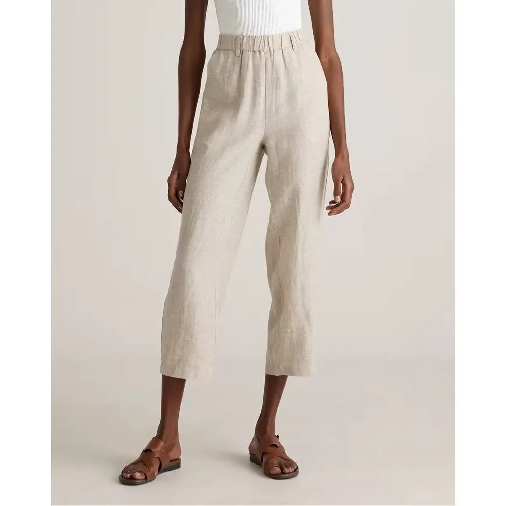 Quince 100% European Linen Pants size M‎ Cream Pull On Lagenlook